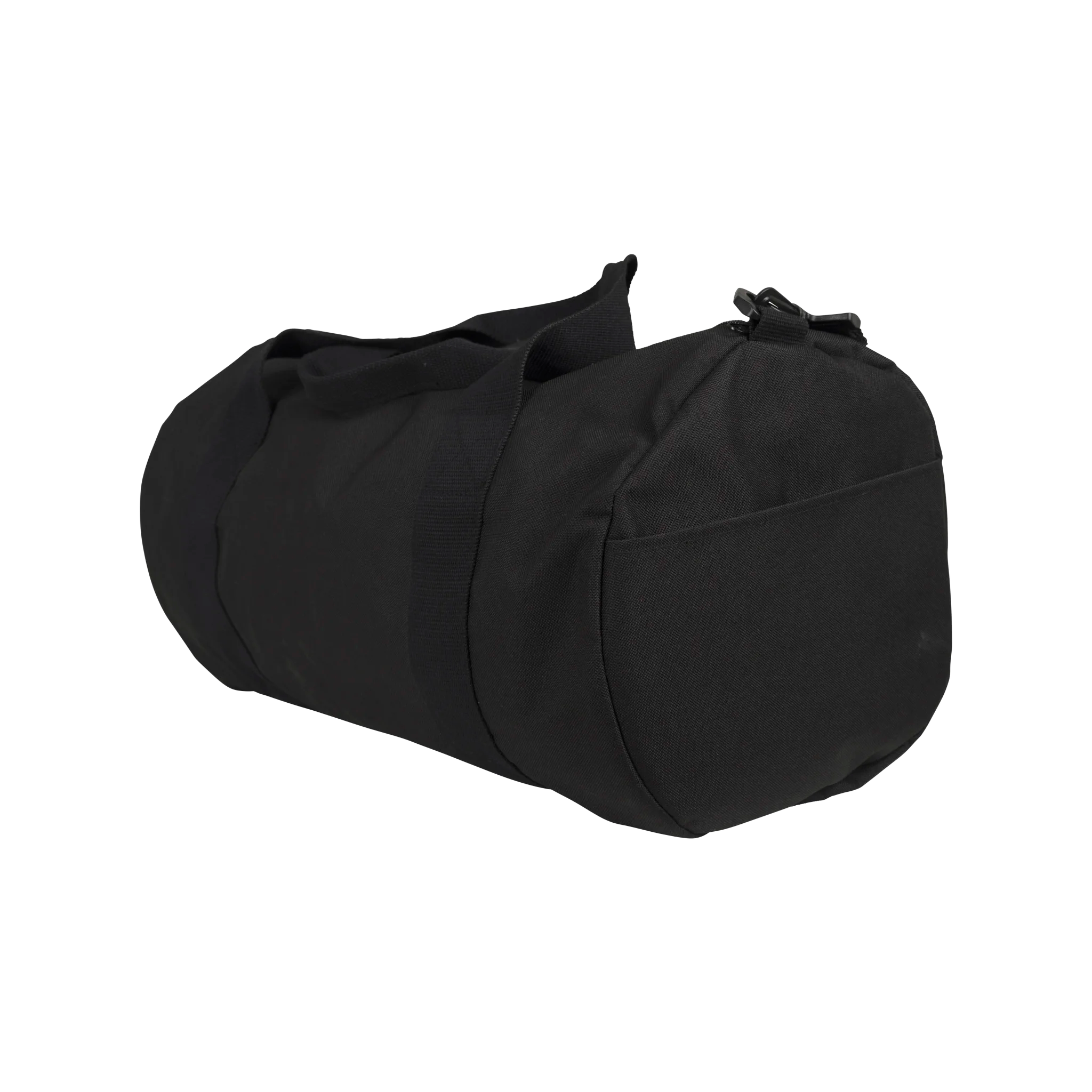 Black duffel bag on a white background