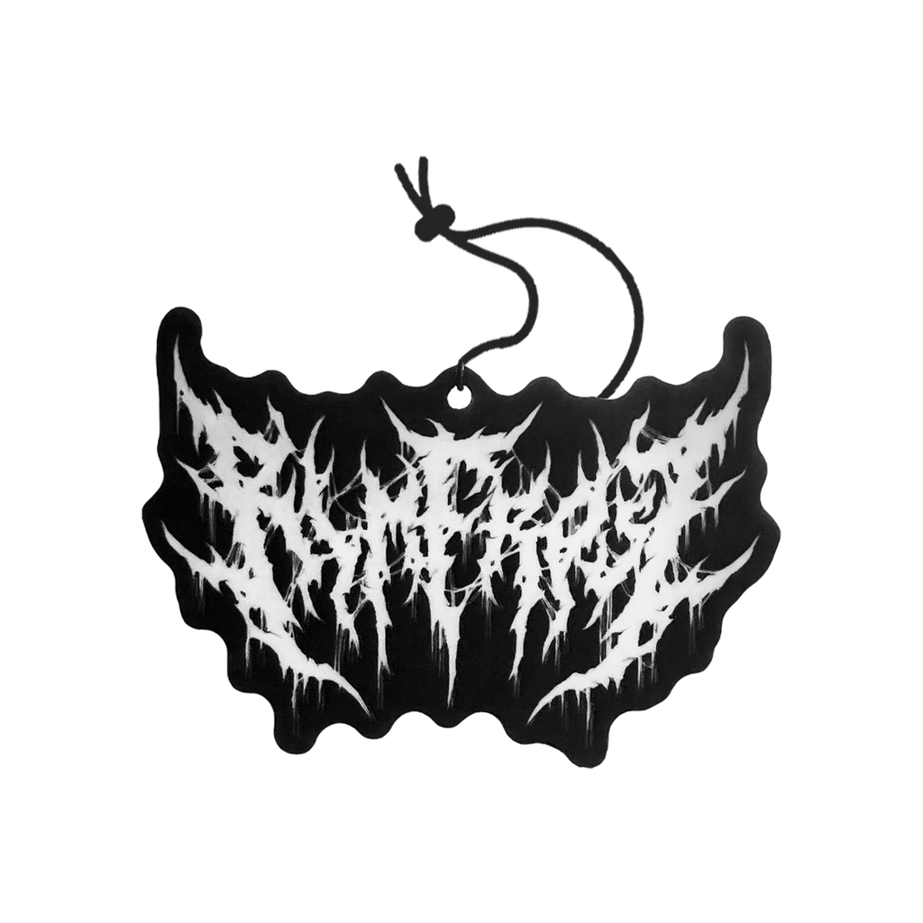 Black and white airfreshner with a textured surface on a white background