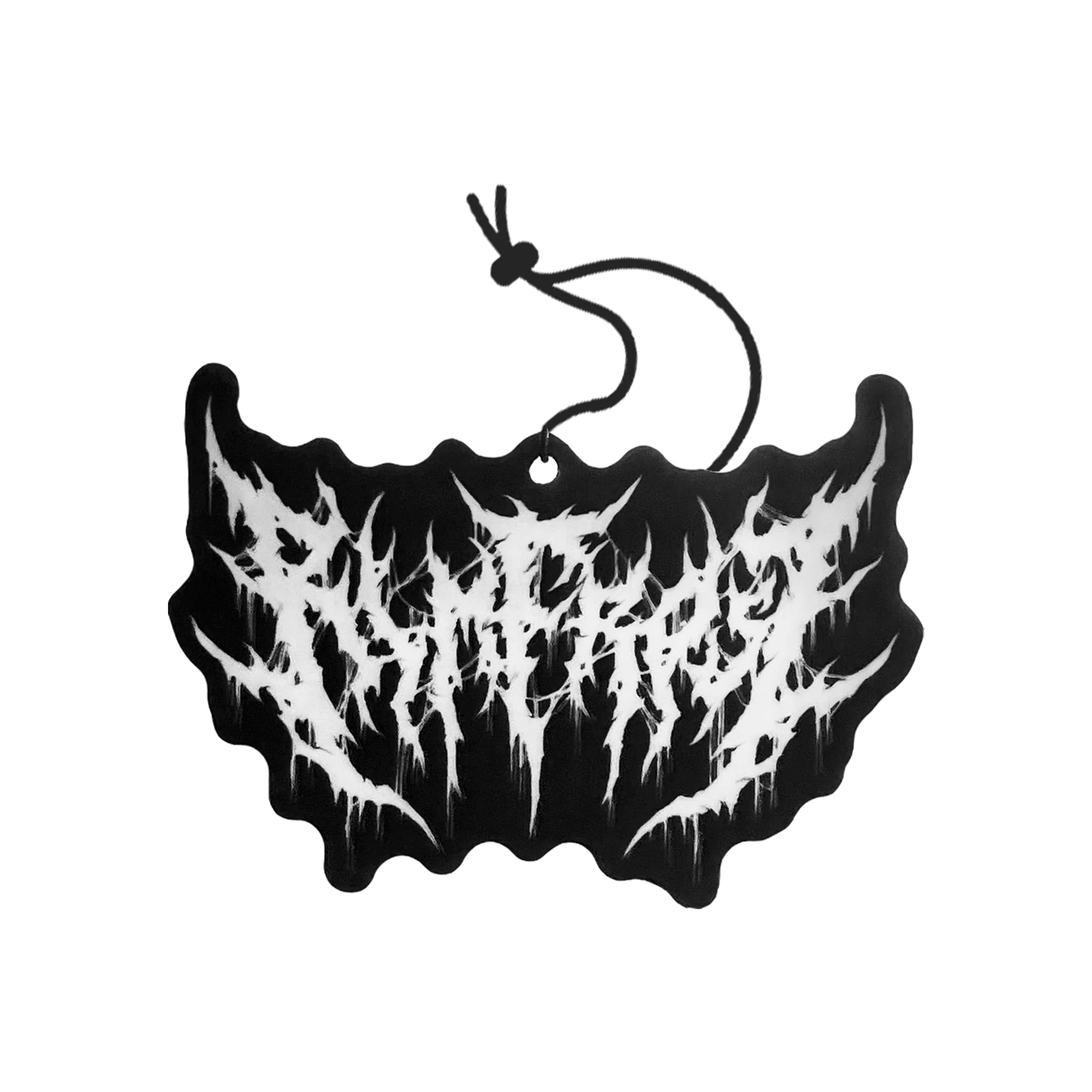 Black and white airfreshner with a textured surface on a white background