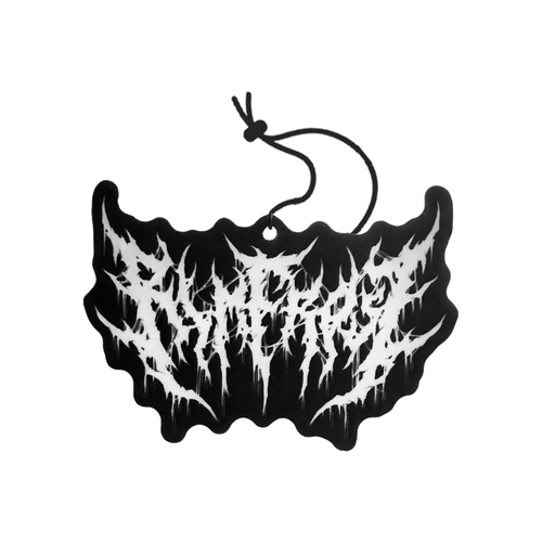 Black and white airfreshner with a textured surface on a white background