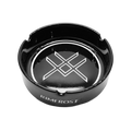 Black ashtray with a logo and 'RIMFROST' branding on a white background