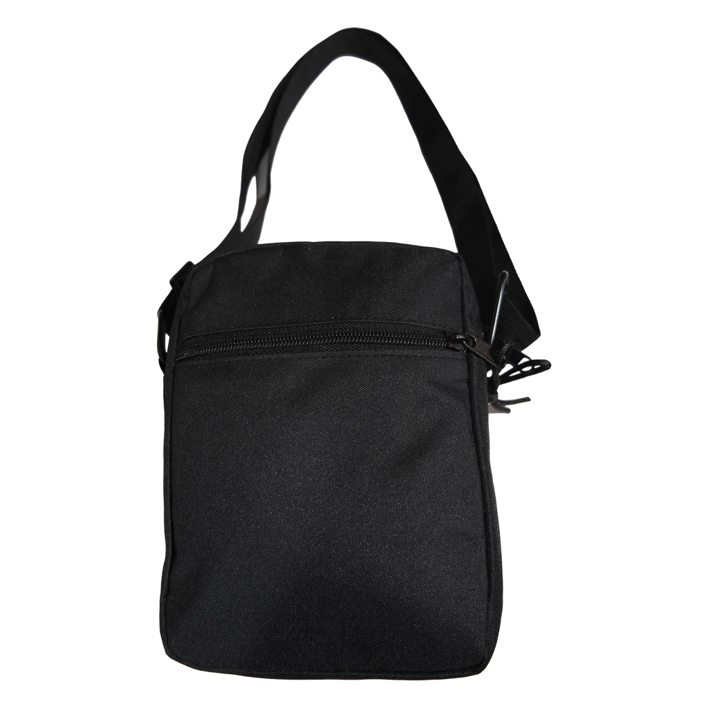 Black shoulder bag on a white background