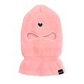 Pink balaclava with a heart design on a white background