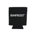 Black can cooler with 'RIMFROST' logo on a white background