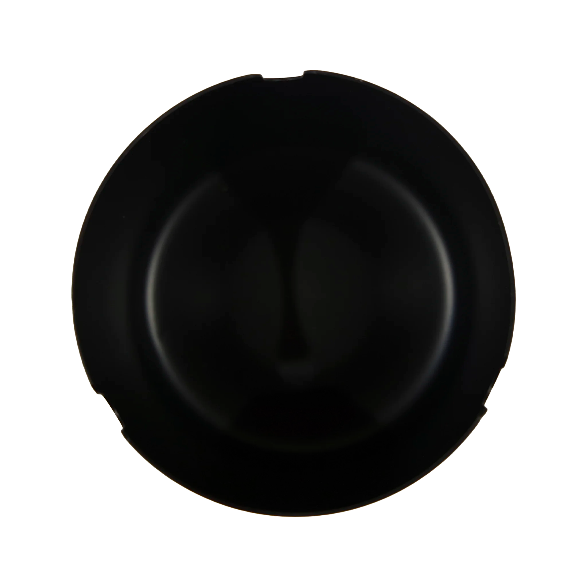 Black circular object on a white background