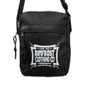 Black shoulder bag with Rimfrost Clothing Co logo on a white background