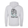Gray hoodie with a design on the back on a white background