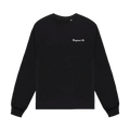 Black long-sleeve shirt with white text on a white background