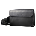 Black leather bag with a strap on a white background, featuring the brand 'Rimfrost'.