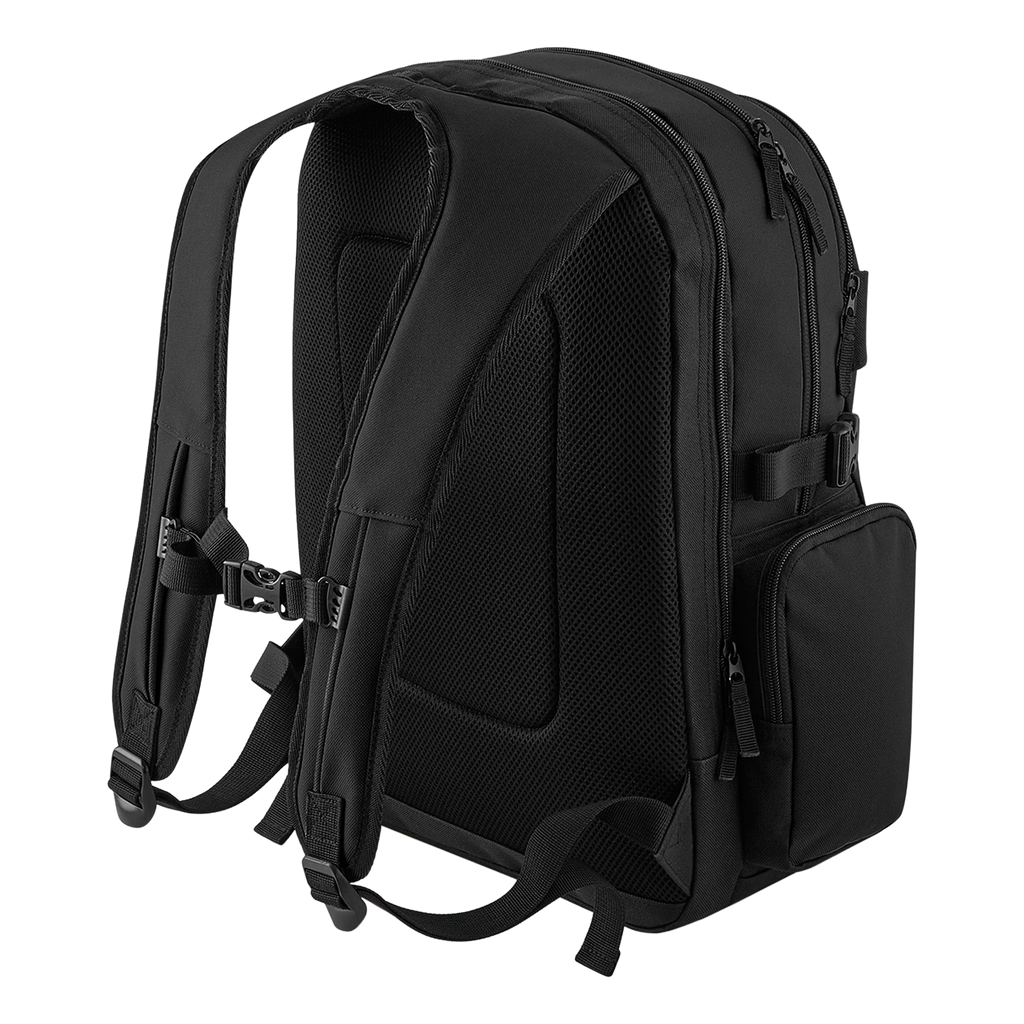 Black backpack on a white background