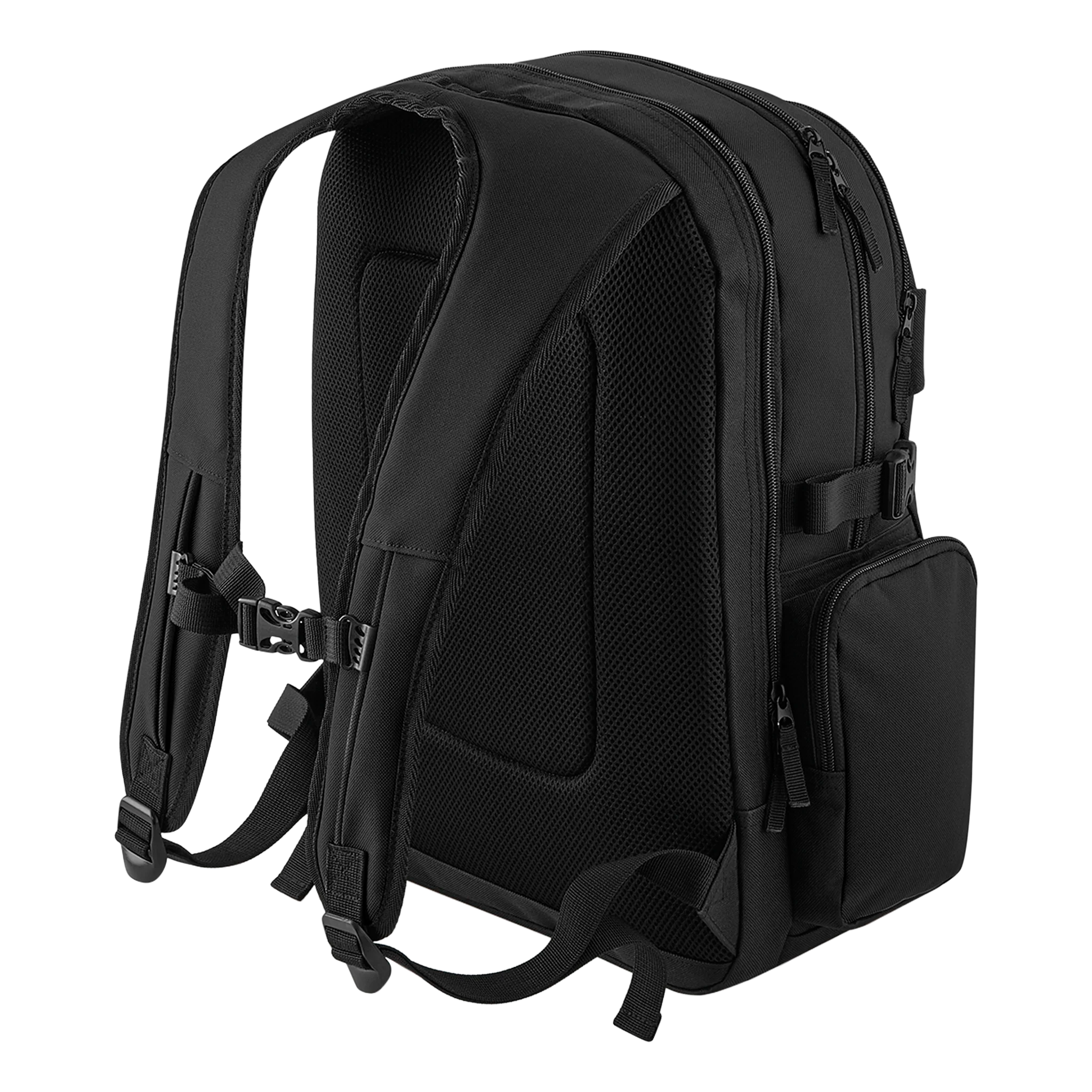 Black backpack on a white background