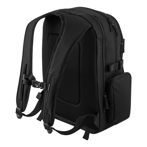 Black backpack on a white background