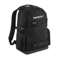 Black backpack with 'RIMFROST' branding on a white background