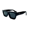 Black sunglasses with dark lenses on a white background